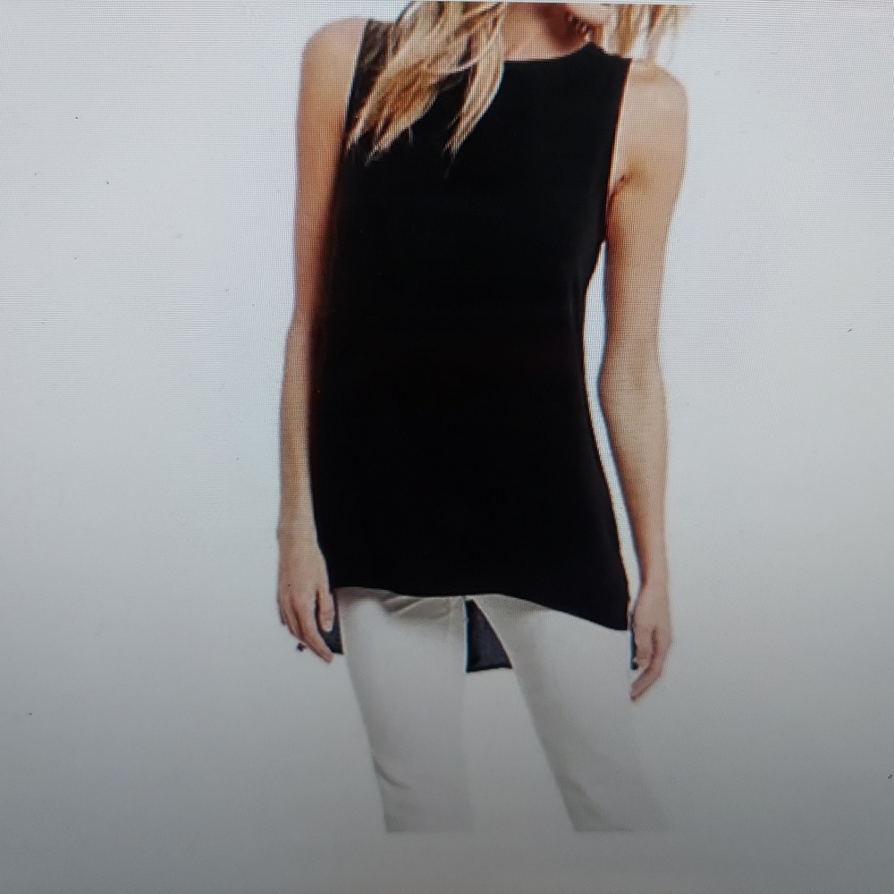 Eileen Fisher Womens Silk Tank Top 2X Black Minimalist High Low Hem Sleeveless